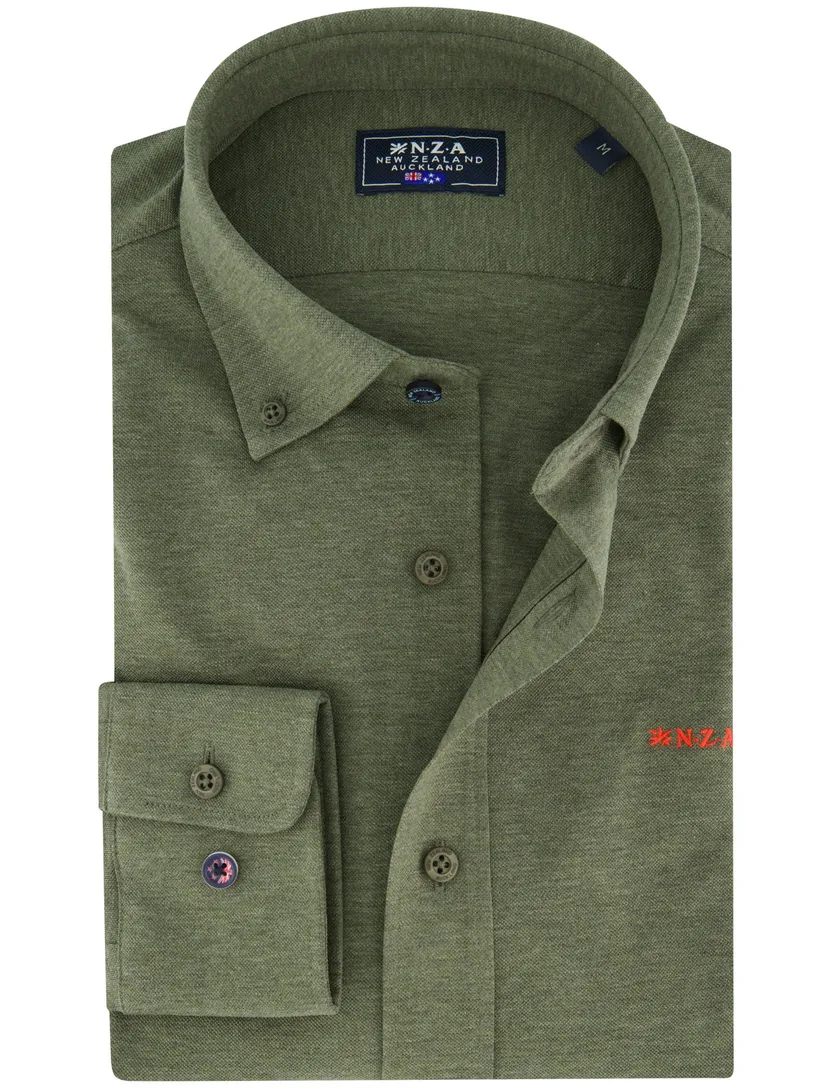 NZA overhemd knitted groen Riley button-down collar