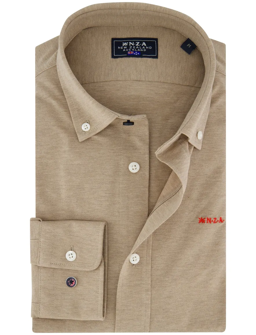 NZA overhemd Riley knitted beige gemêleerd