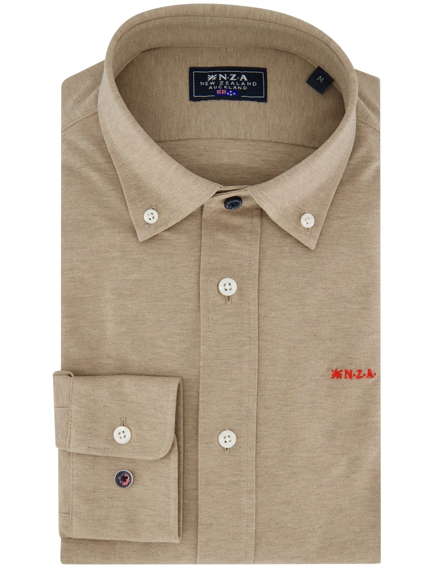 NZA overhemd Riley knitted beige gemêleerd