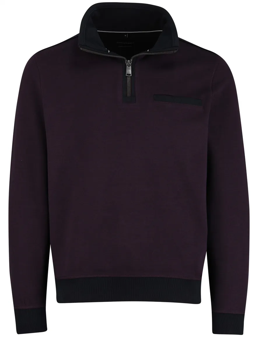 Casa Moda half zip trui premium 100% katoen aubergine