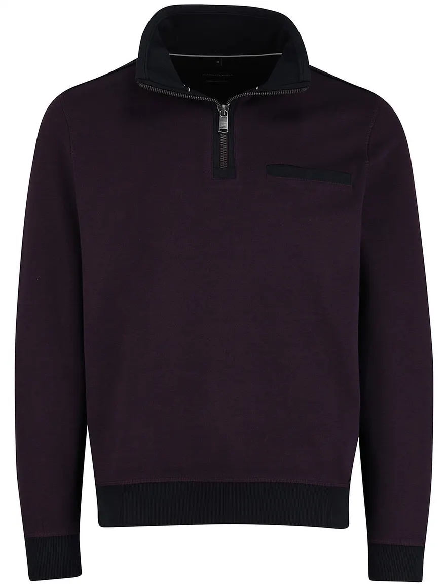 Casa Moda half zip trui premium 100% katoen aubergine
