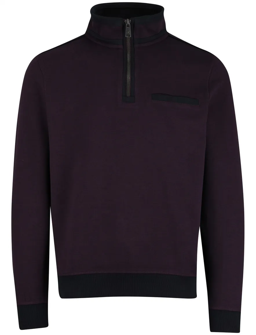 Casa Moda half zip trui premium 100% katoen aubergine