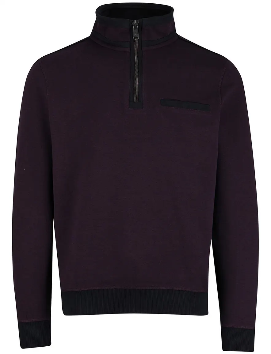 Casa Moda half zip trui premium 100% katoen aubergine