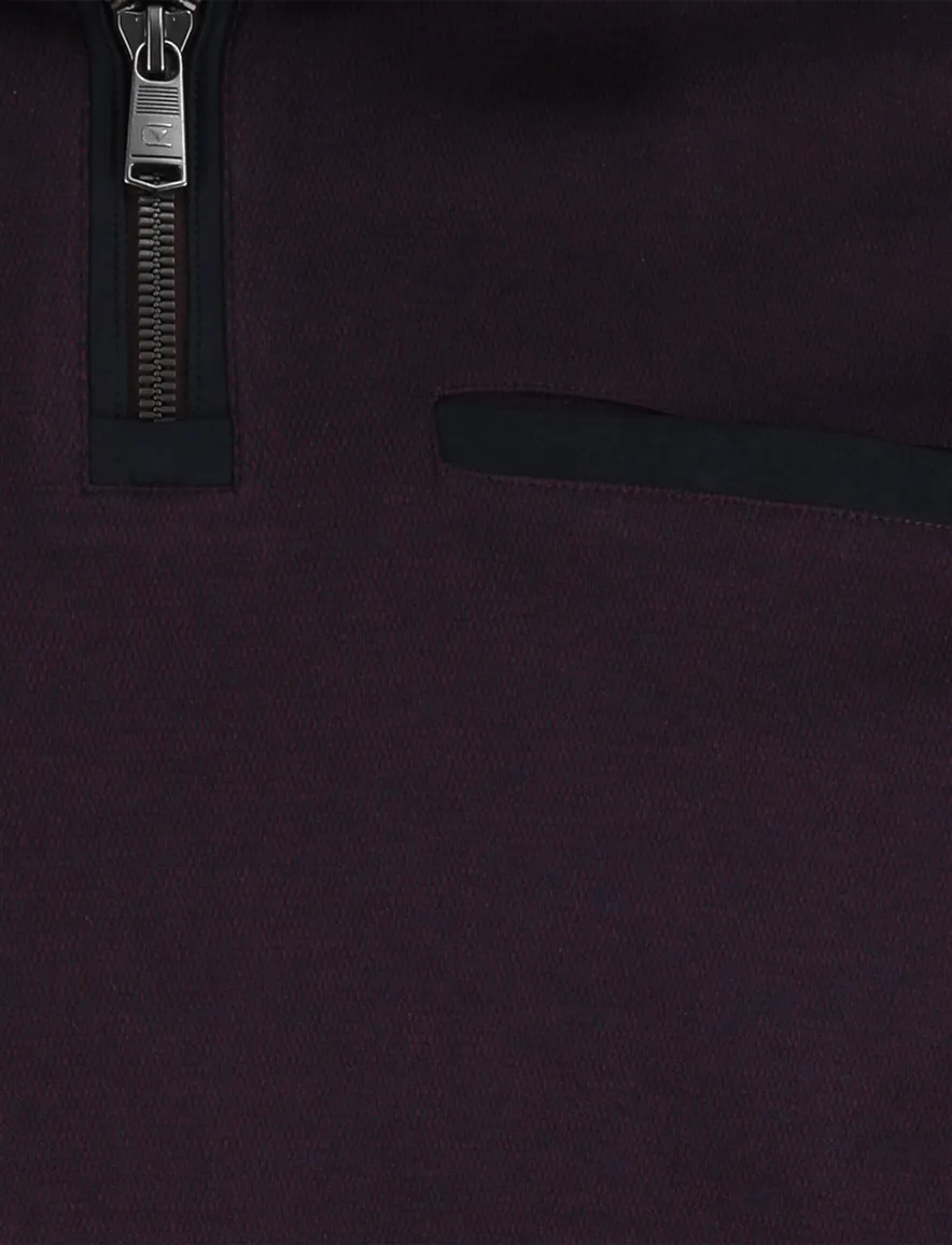 Casa Moda half zip trui premium 100% katoen aubergine