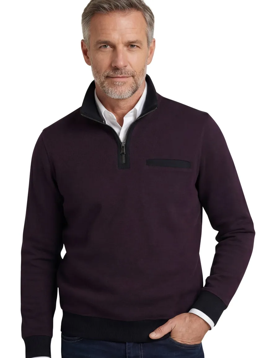 Casa Moda half zip trui premium 100% katoen aubergine