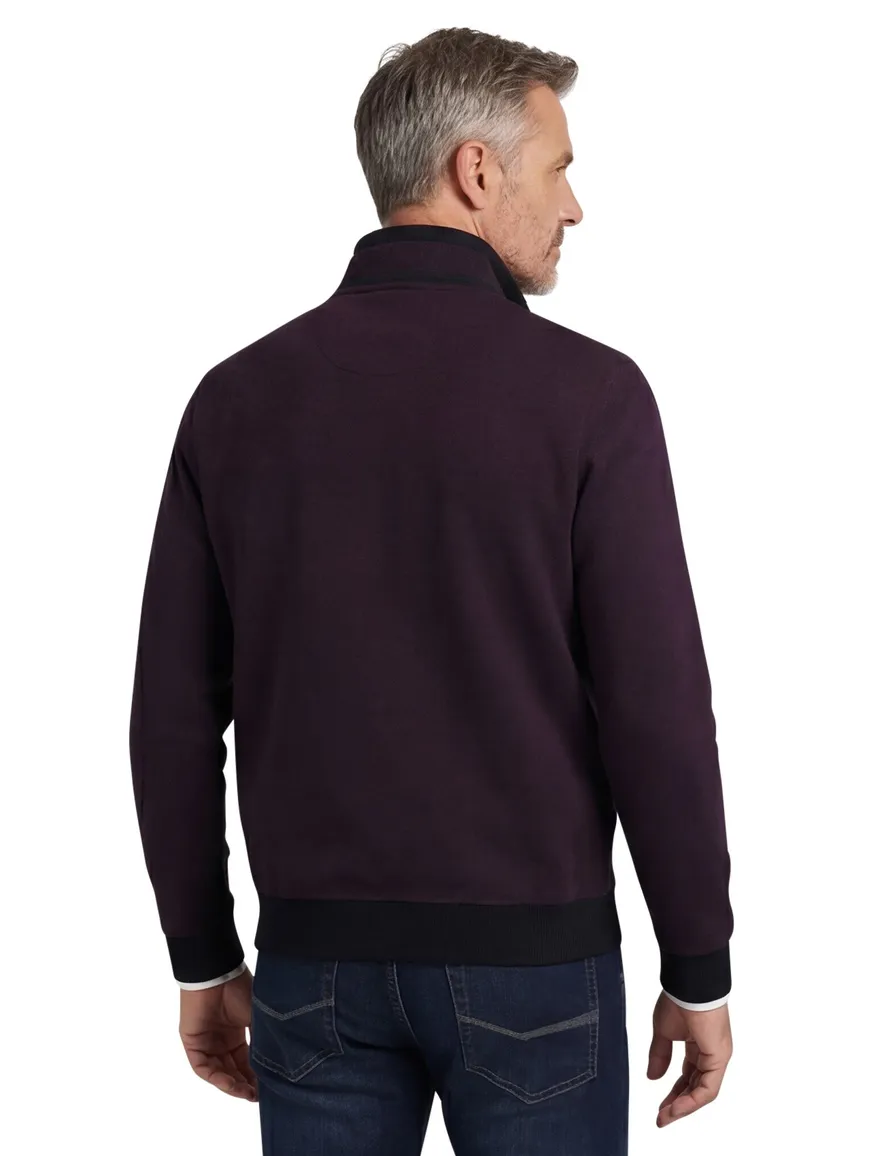 Casa Moda half zip trui premium 100% katoen aubergine
