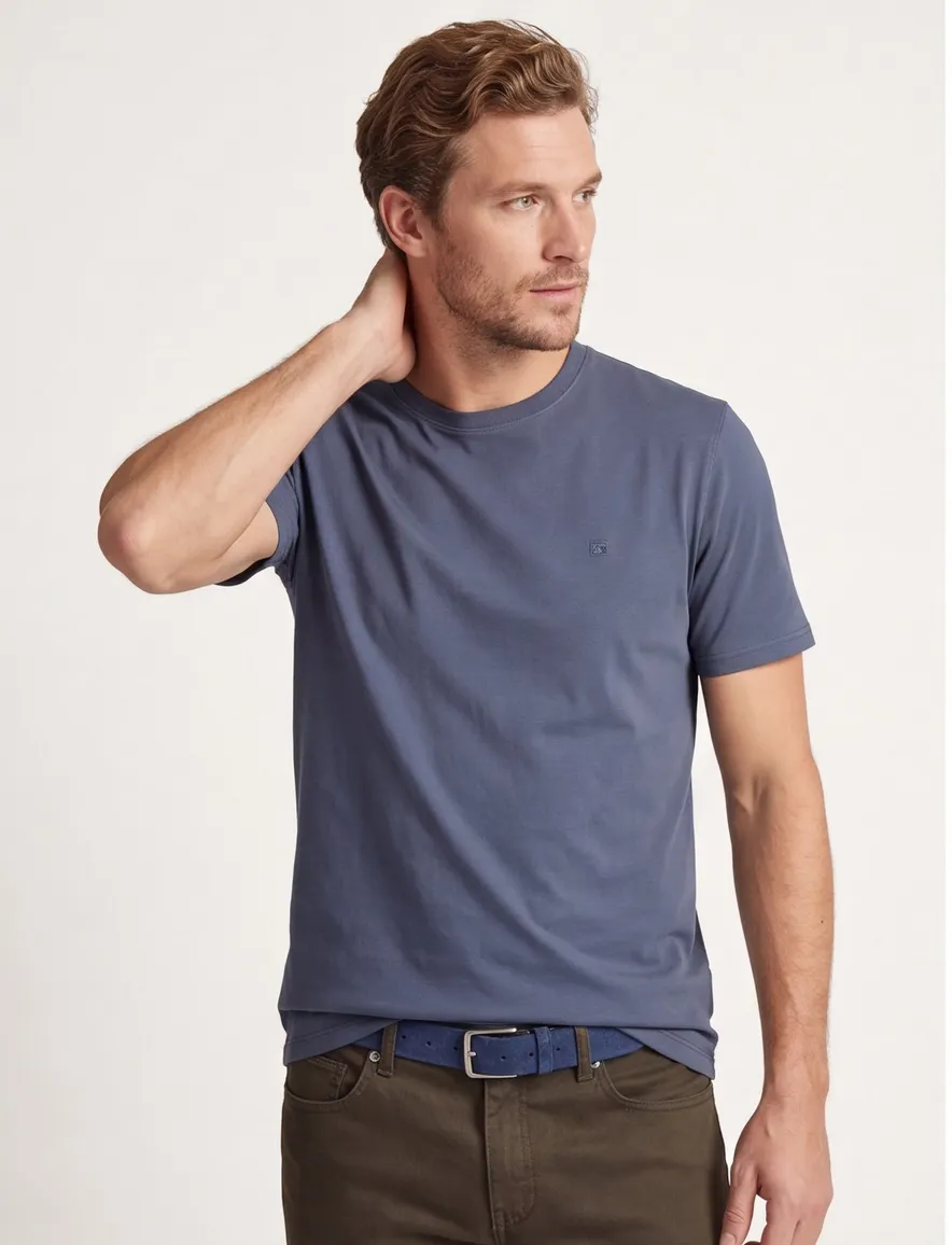 Casa Moda t-shirt effen blauw katoen normale fit