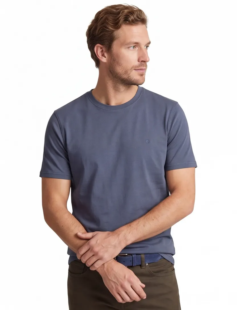 Casa Moda t-shirt blauw effen normale fit katoen