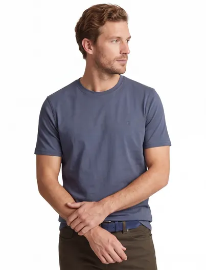 Casa Moda Casa Moda t-shirt effen blauw katoen normale fit