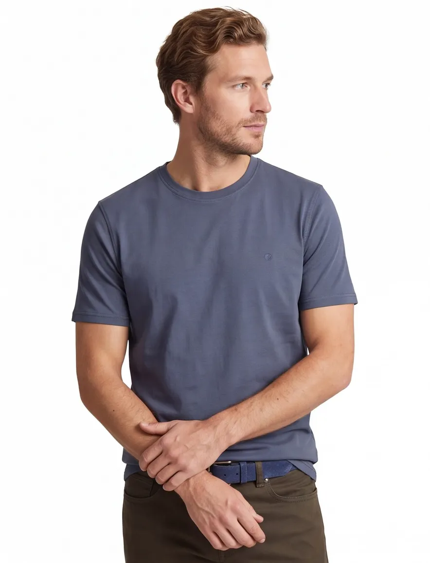 Casa Moda t-shirt effen blauw katoen normale fit