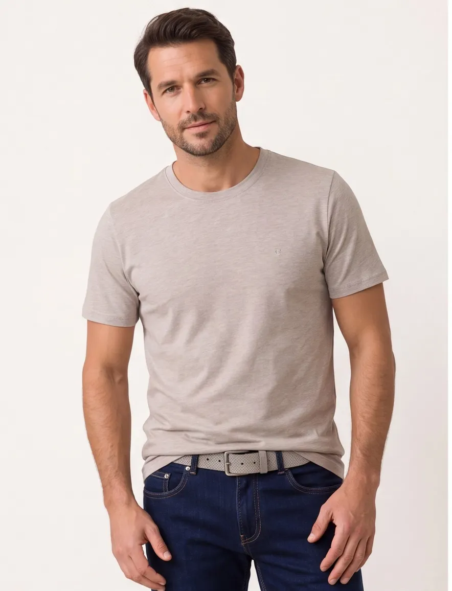 Casa Moda t-shirt beige effen normale fit katoen