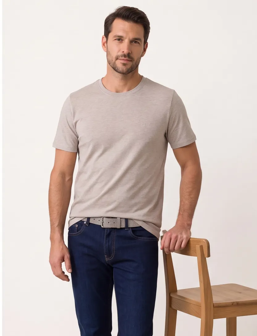 Casa Moda t-shirt effen beige katoen normale fit