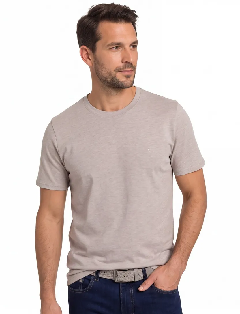 Casa Moda t-shirt effen beige katoen normale fit