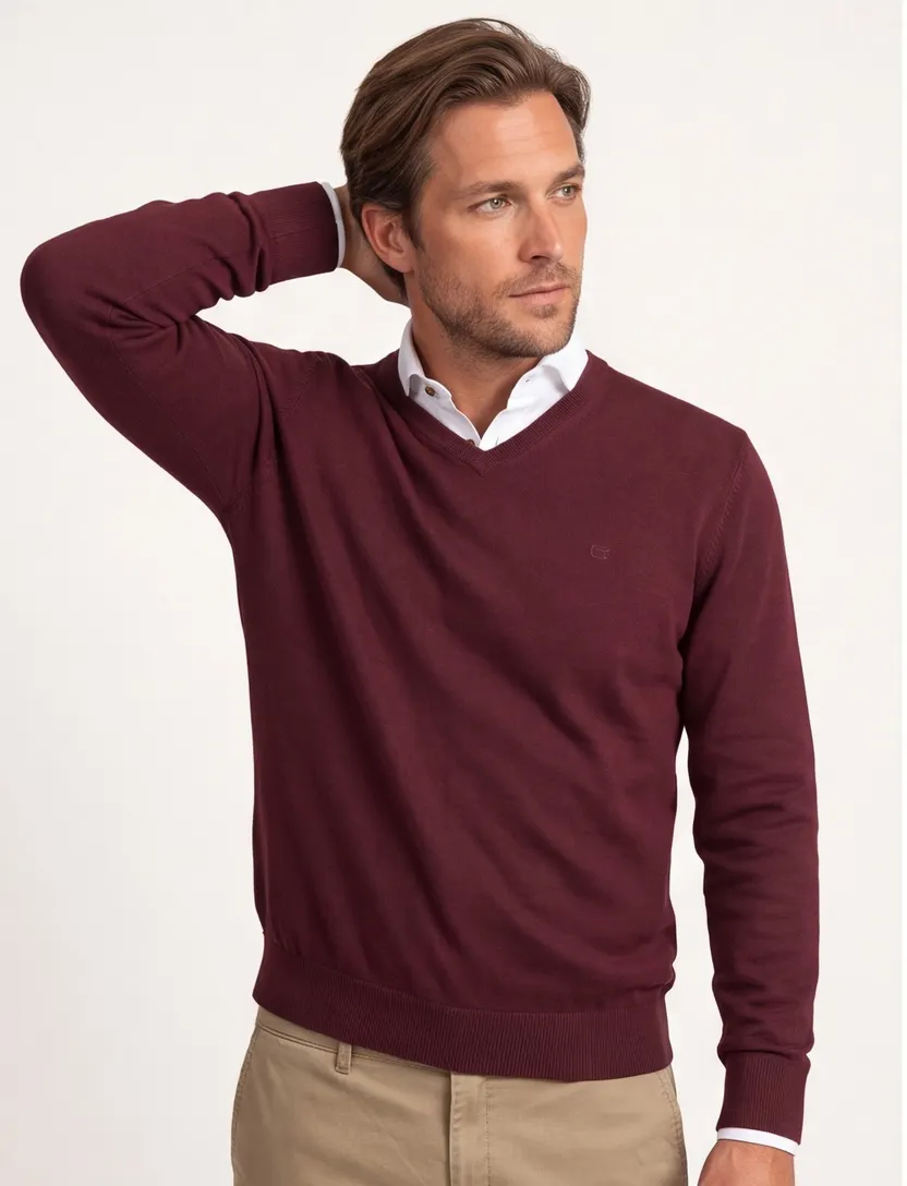 Casa Moda Pima cotton pullover bordeaux effen
