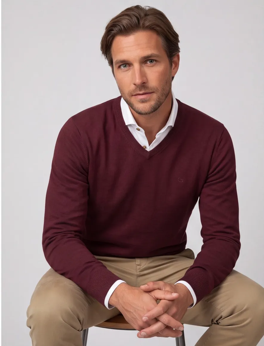 Casa Moda Pima cotton pullover bordeaux katoen