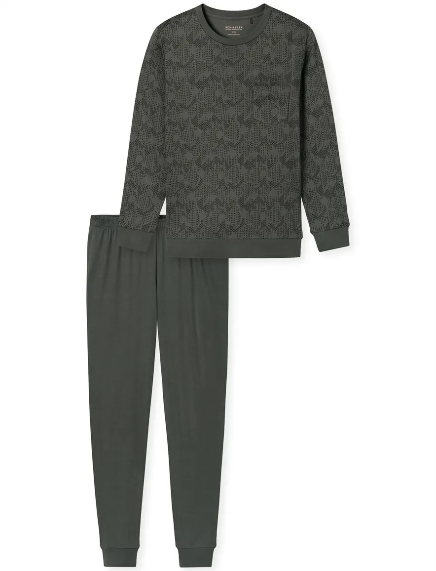Schiesser Pyjama set groen geprint katoen