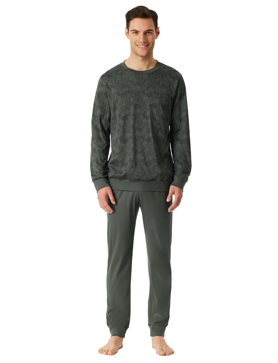 Schiesser Pyjama set groen geprint katoen
