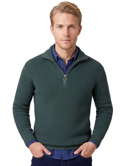 Paul & Shark Paul & Shark Trui Zeegroen Half Zip wol