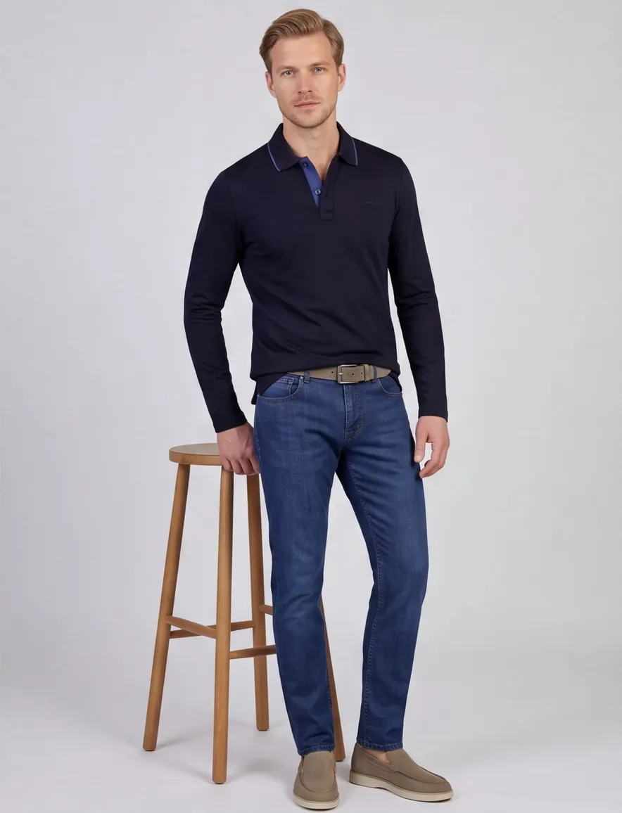 Donkerblauwe Paul & Shark aqua touch lange mouw polo