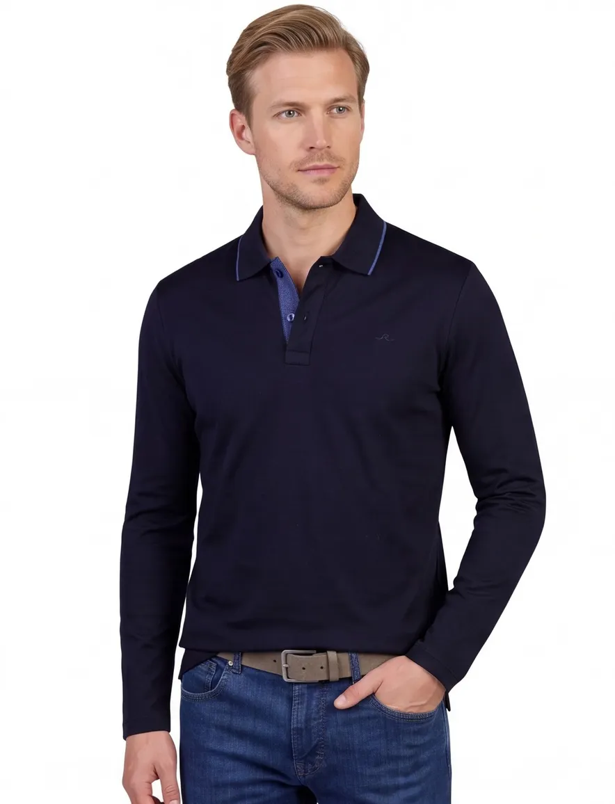 Donkerblauwe Paul & Shark aqua touch lange mouw polo