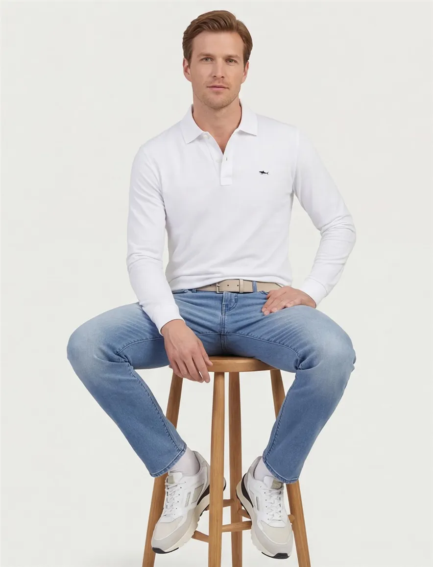 Paul & Shark witte lange mouw polo katoen