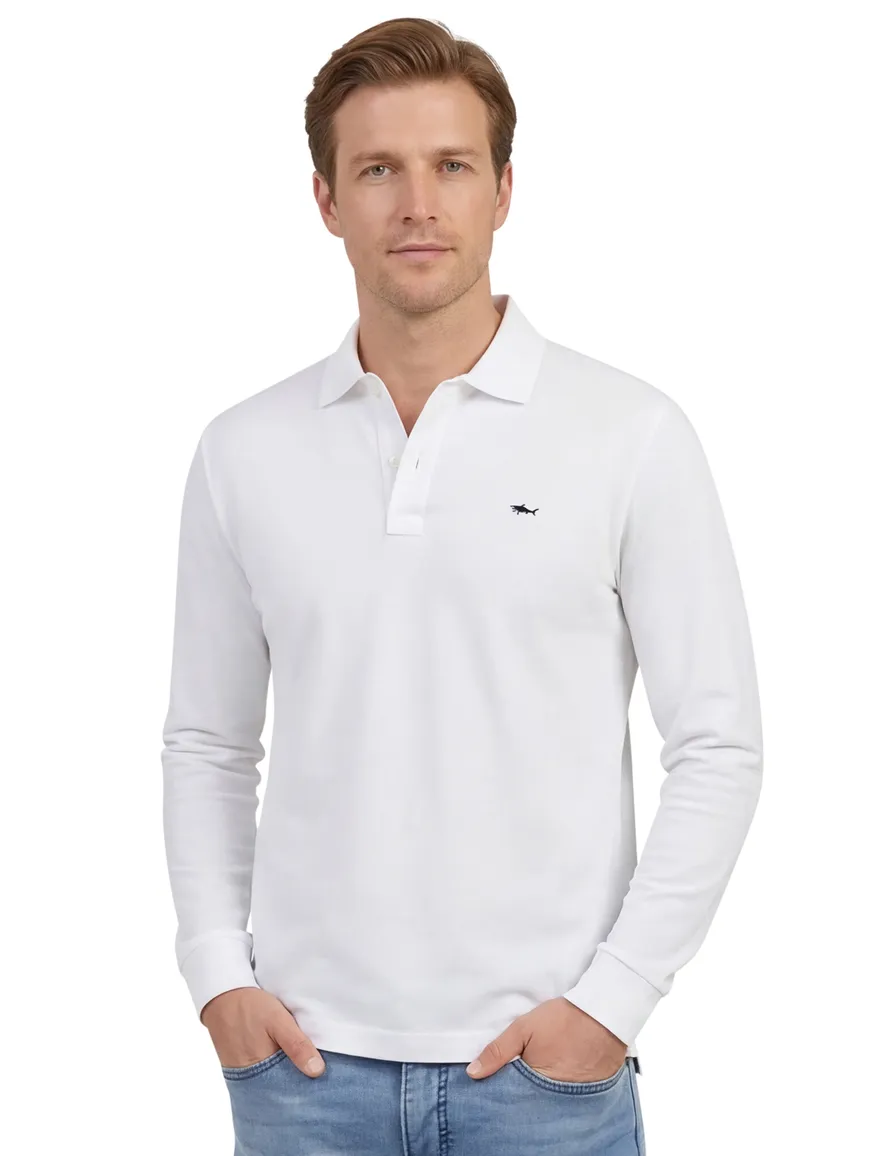 Paul & Shark witte lange mouw polo katoen
