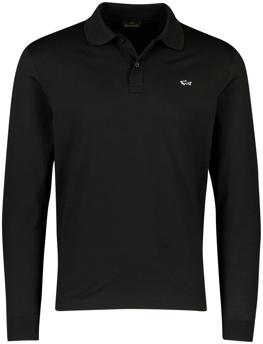 Paul & Shark lange mouw polo zwart katoen
