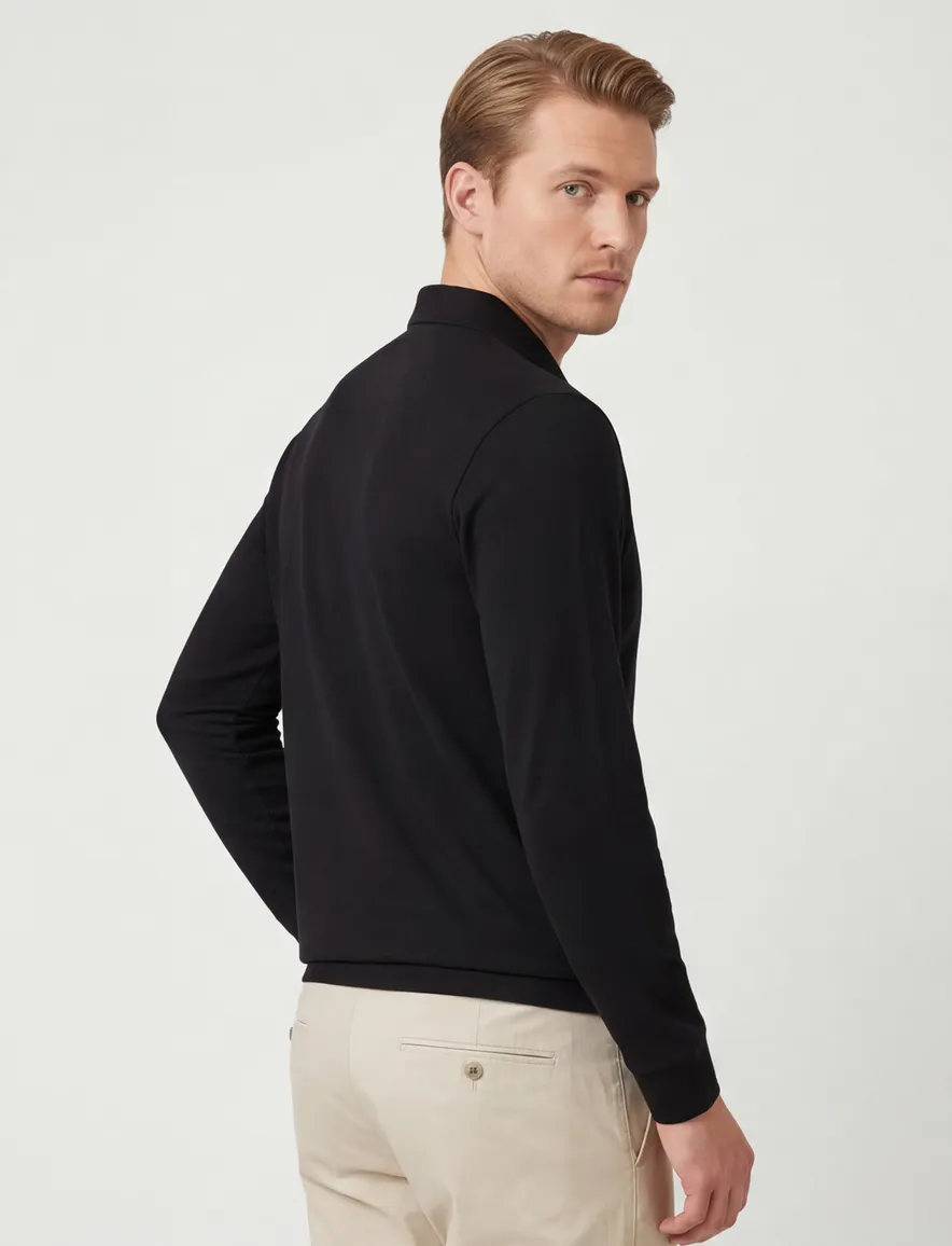 Paul & Shark lange mouw polo zwart katoen