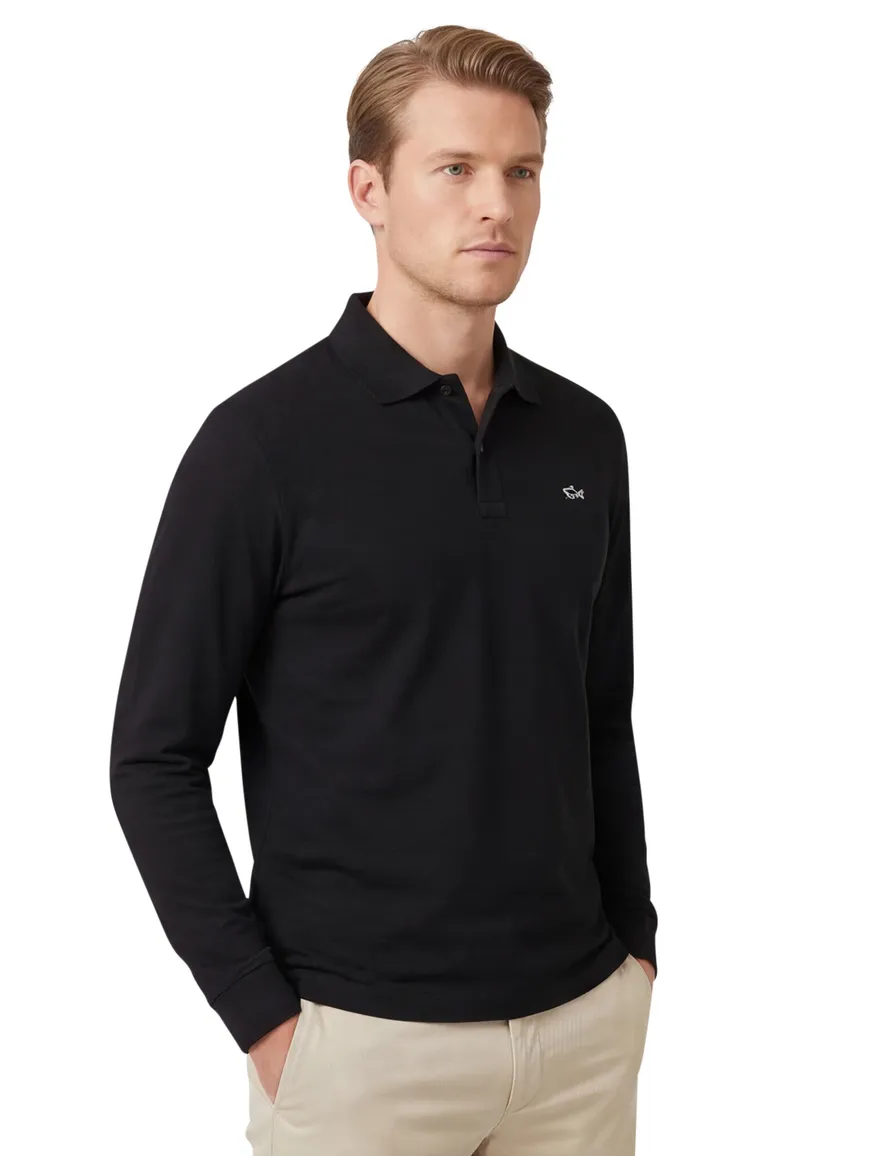 Paul & Shark lange mouw polo zwart katoen