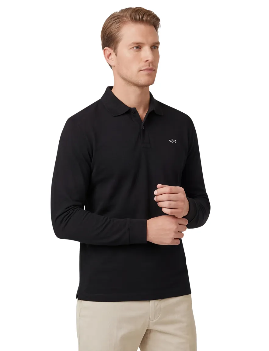 Paul & Shark lange mouw polo zwart katoen