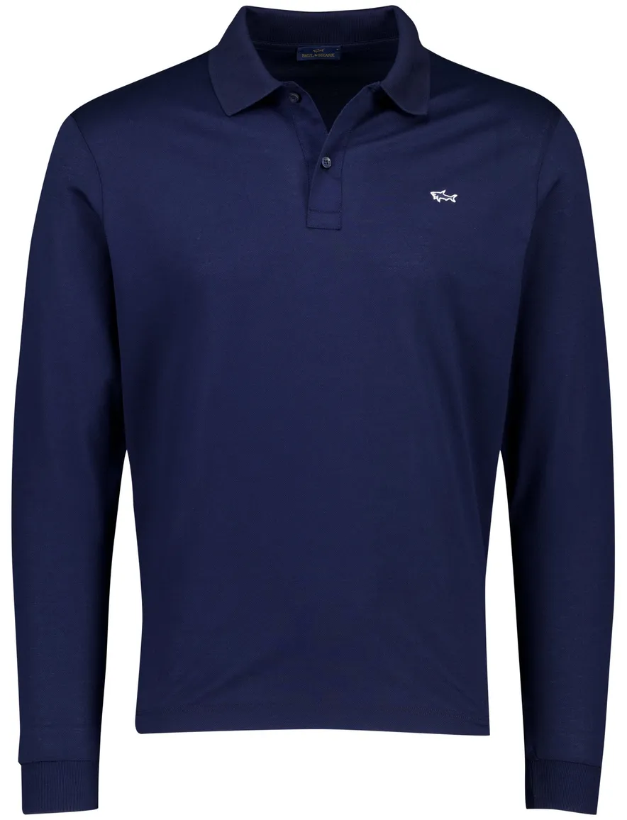 Blauwe lange mouw polo Paul & Shark katoen