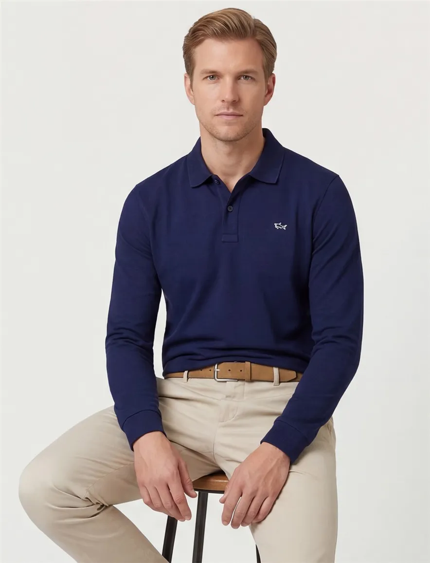Blauwe lange mouw polo Paul & Shark katoen