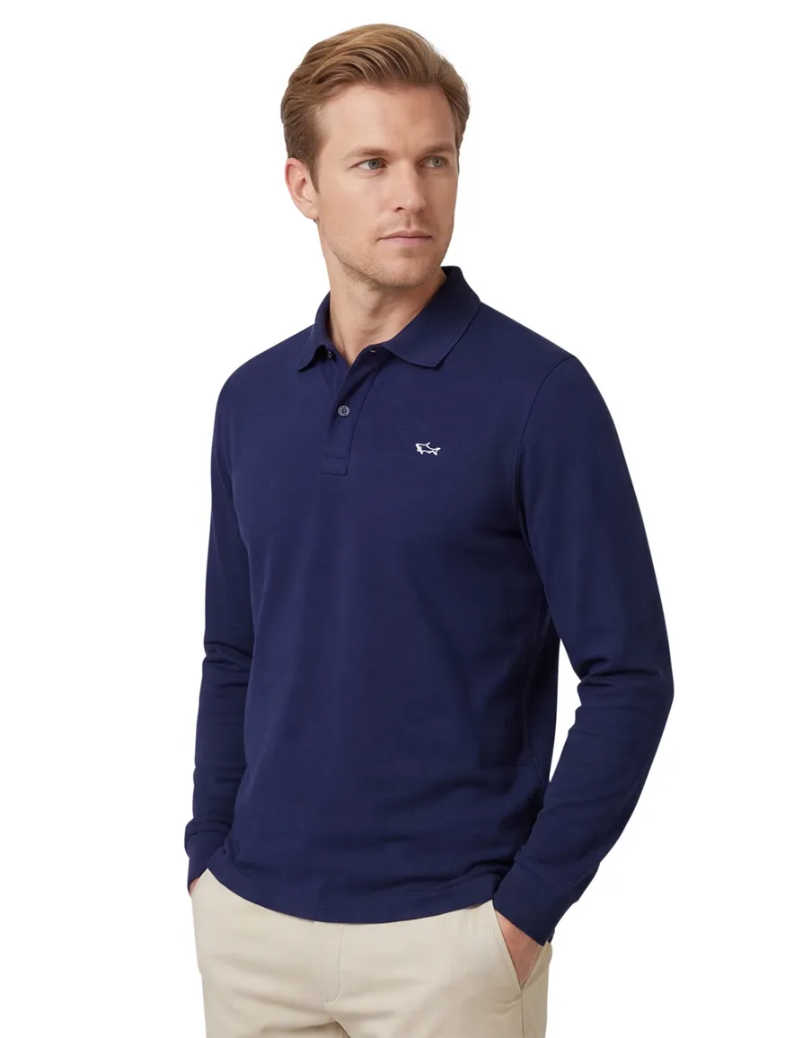 Blauwe lange mouw polo Paul & Shark katoen