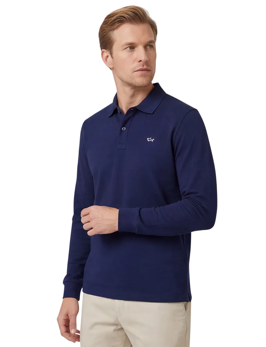 Blauwe lange mouw polo Paul & Shark katoen