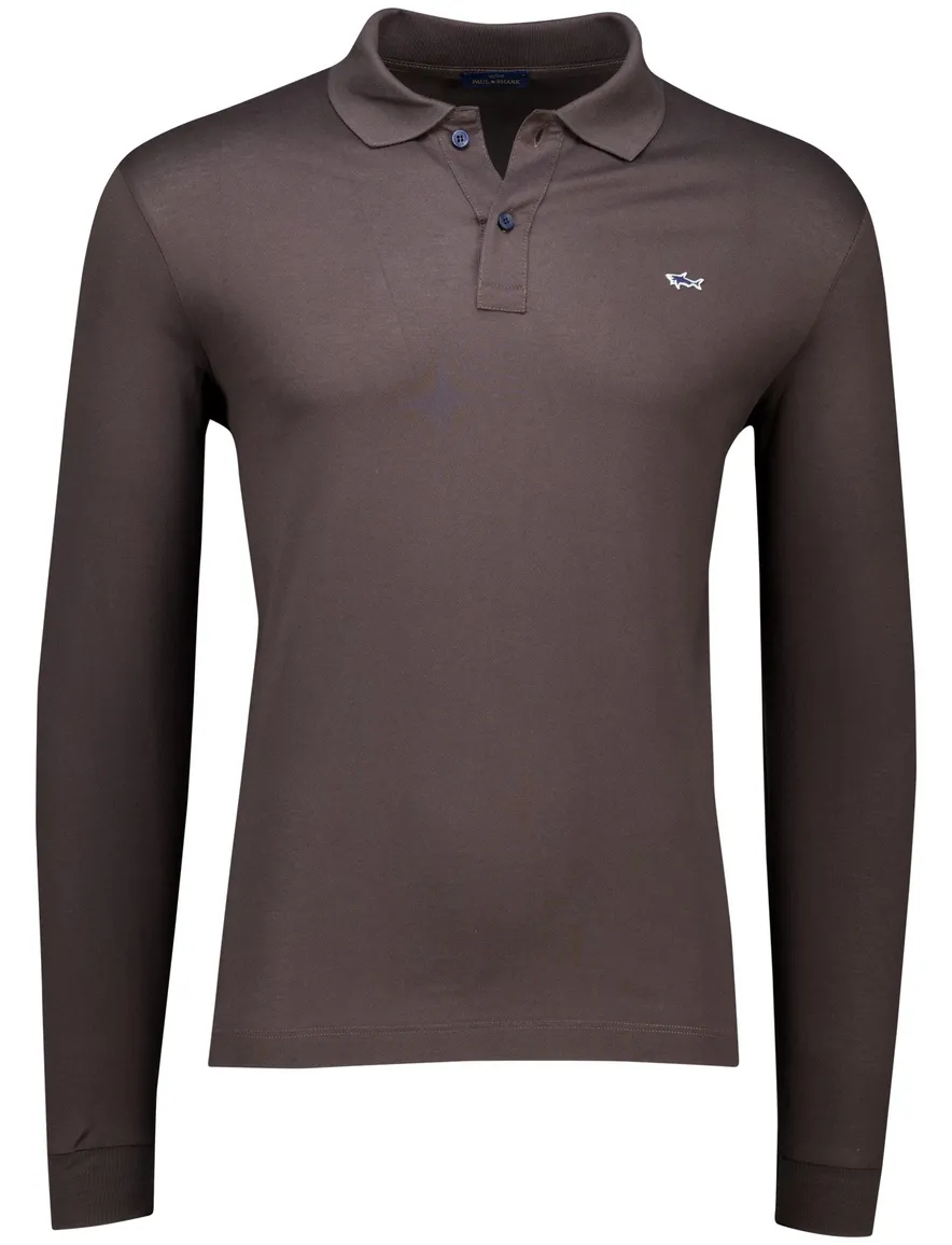 Paul en shark poloshirt bruin effen lange mouw katoen