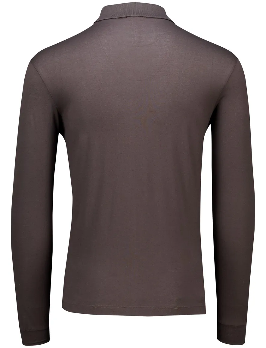 Paul en shark poloshirt bruin effen lange mouw katoen