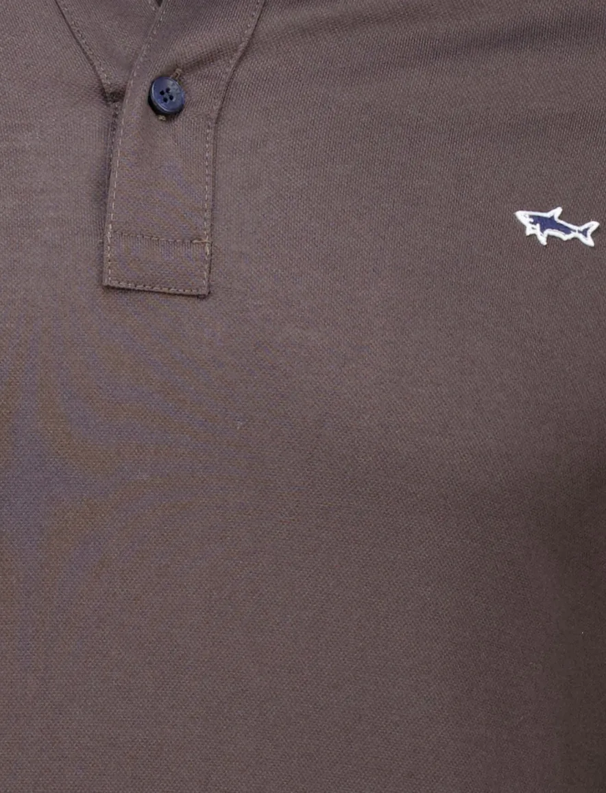 Paul en shark poloshirt bruin effen lange mouw katoen