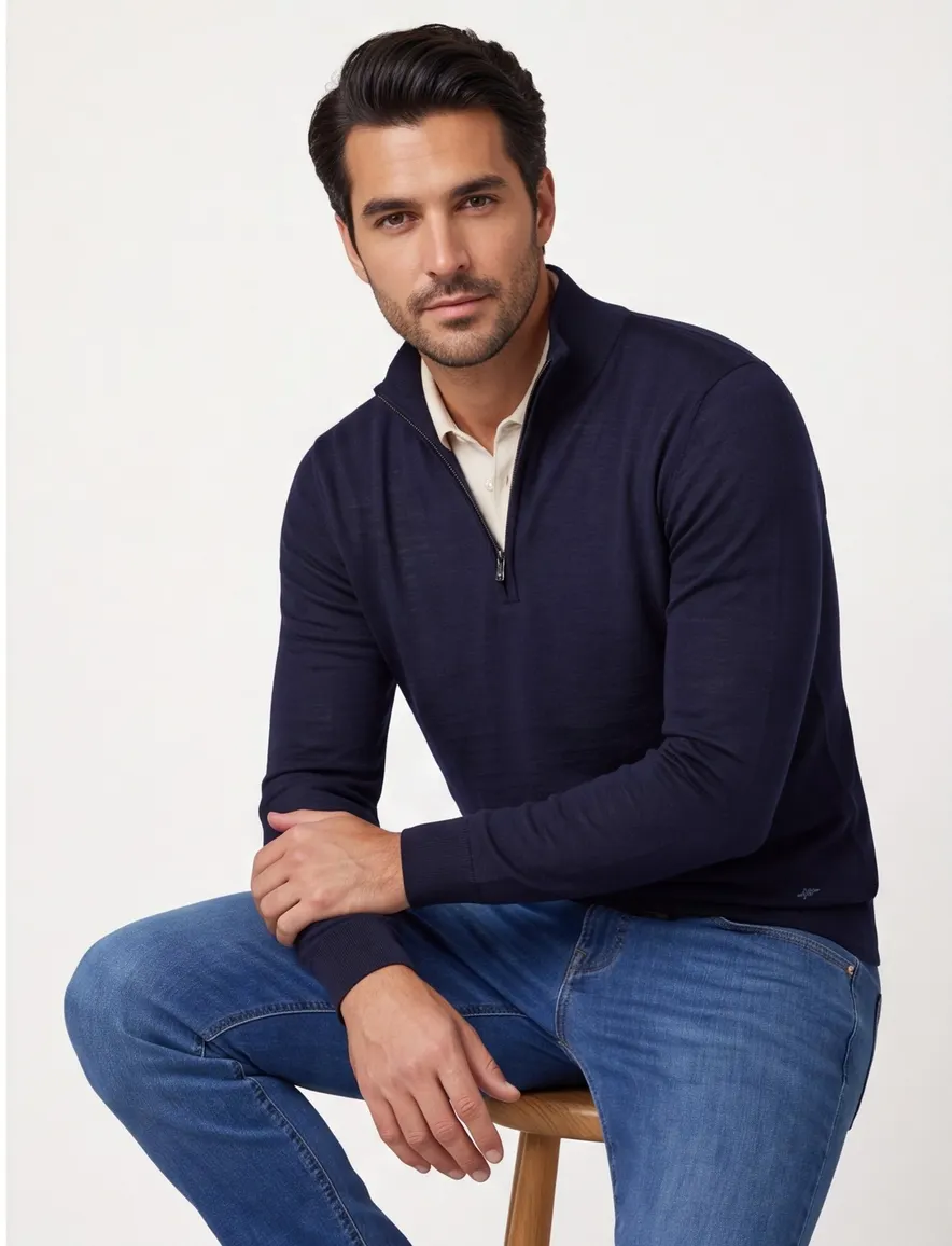 Wollen half zip trui Paul & Shark donkerblauw