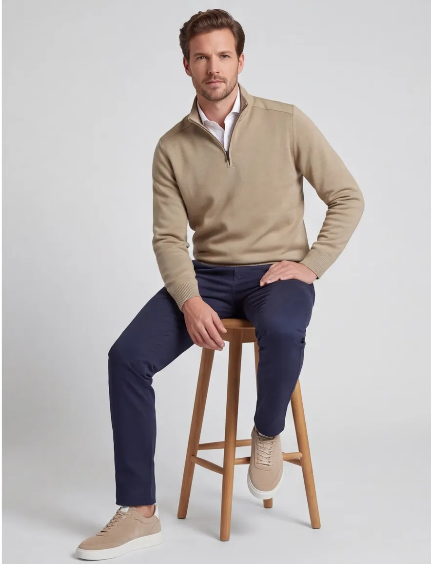 Paul & Shark half zip trui beige wol