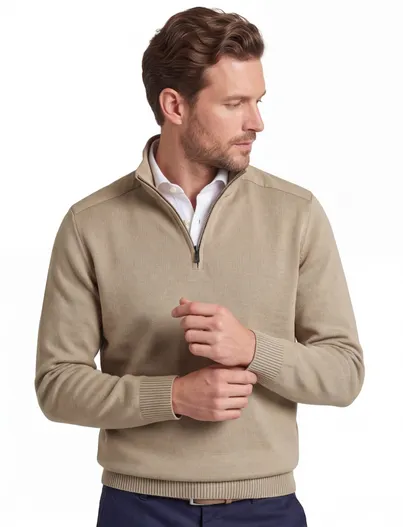 Paul & Shark Paul & Shark half zip trui beige wol
