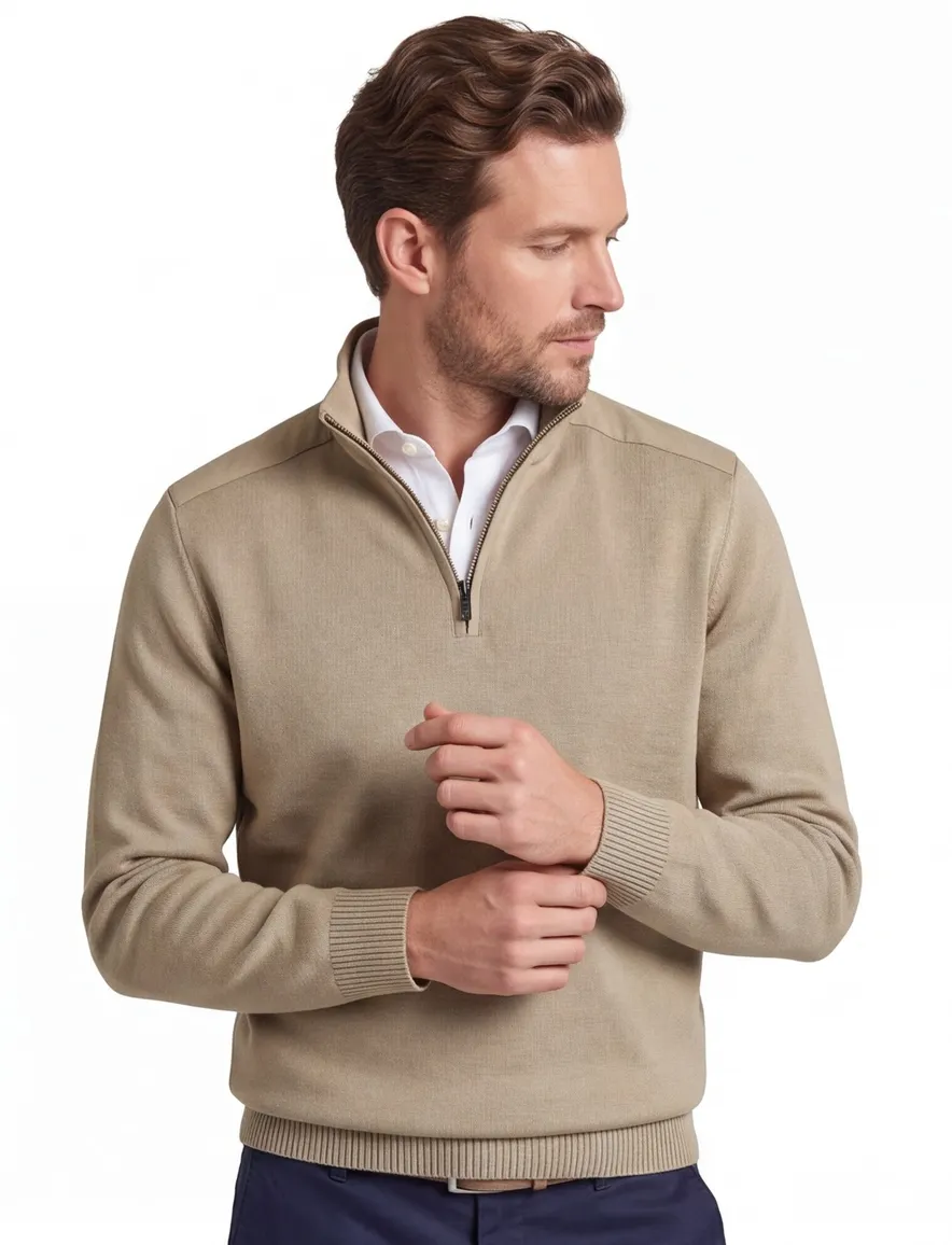 Paul & Shark half zip trui beige wol