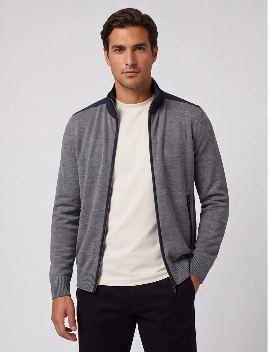 Paul & shark vest gemêleerd grijs wijde fit