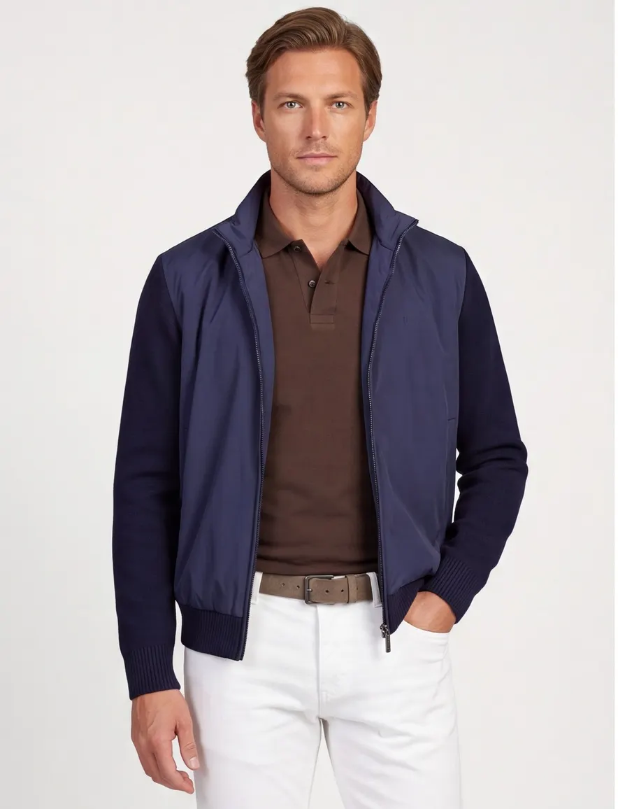 Paul en shark navy vest outdoor scheerwol wijde fit