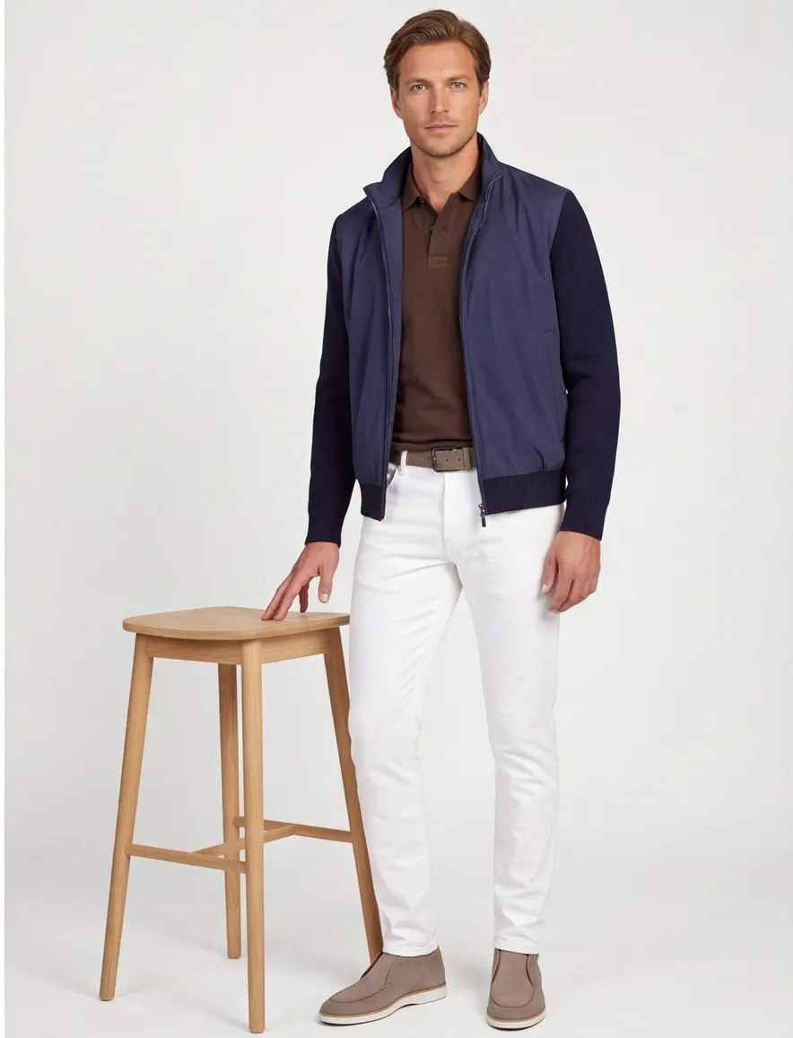 Paul en shark navy vest outdoor scheerwol wijde fit