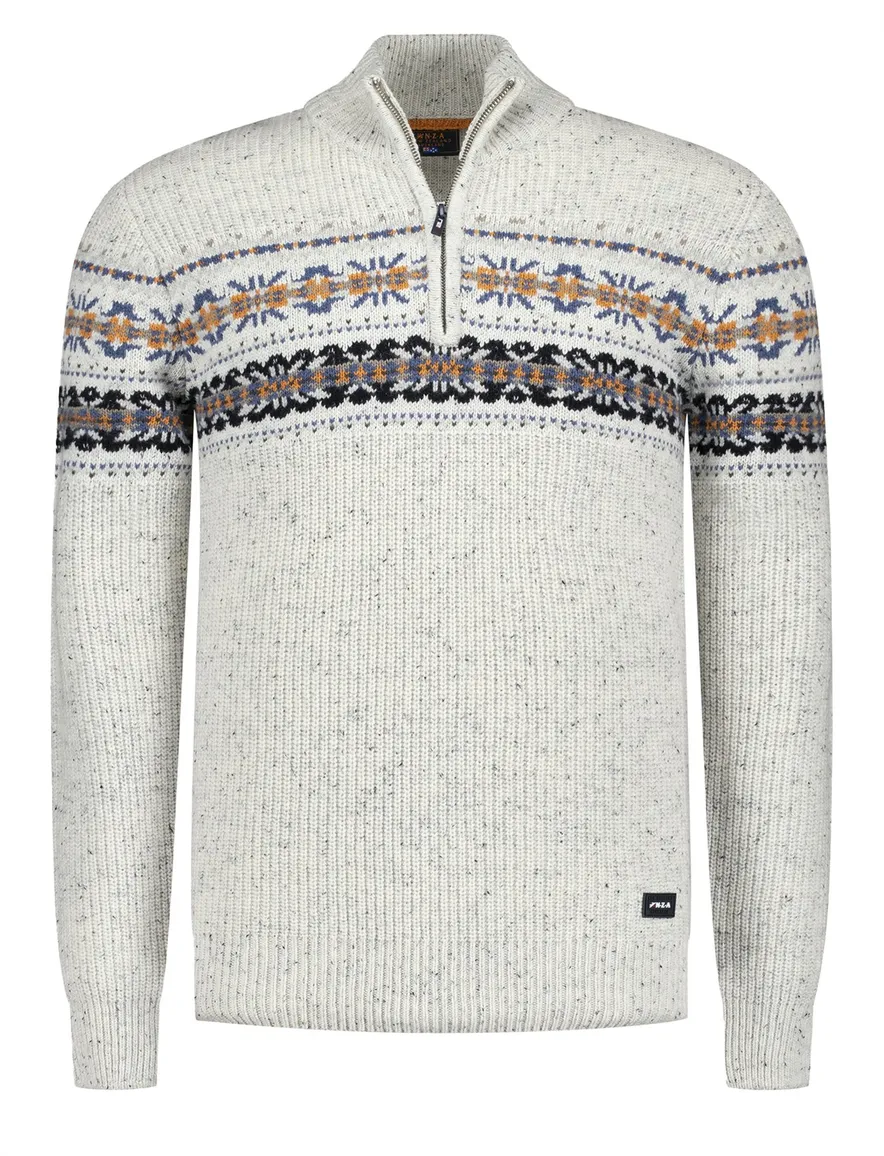 New Zealand trui gebreid grijs print wol normale fit