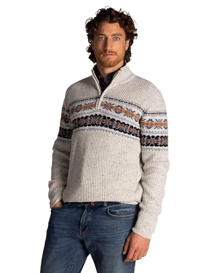 NZA Seth trui half zip ecru gemeleerd