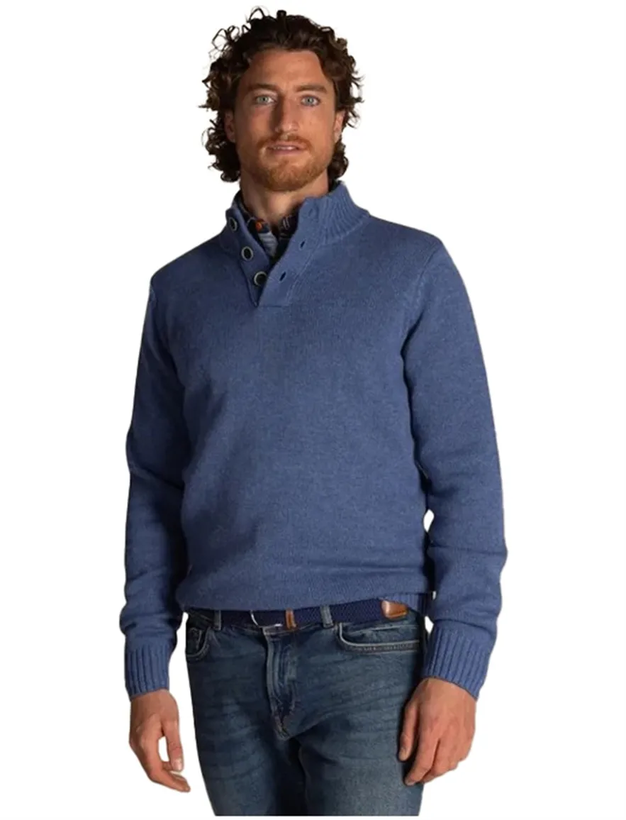 NZA trui Adan half zip knopen normale fit blauw