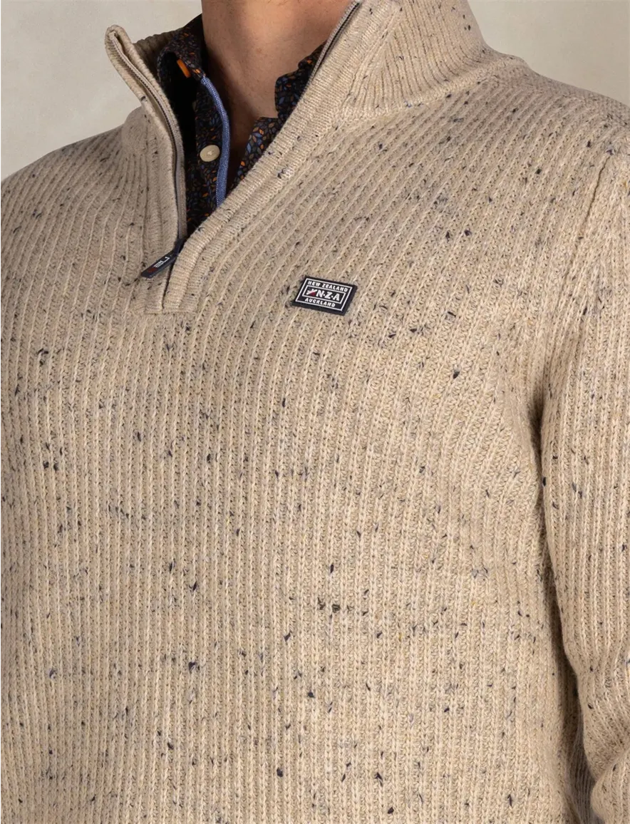 New Zealand trui beige wol gemeleerd normale fit gebreid