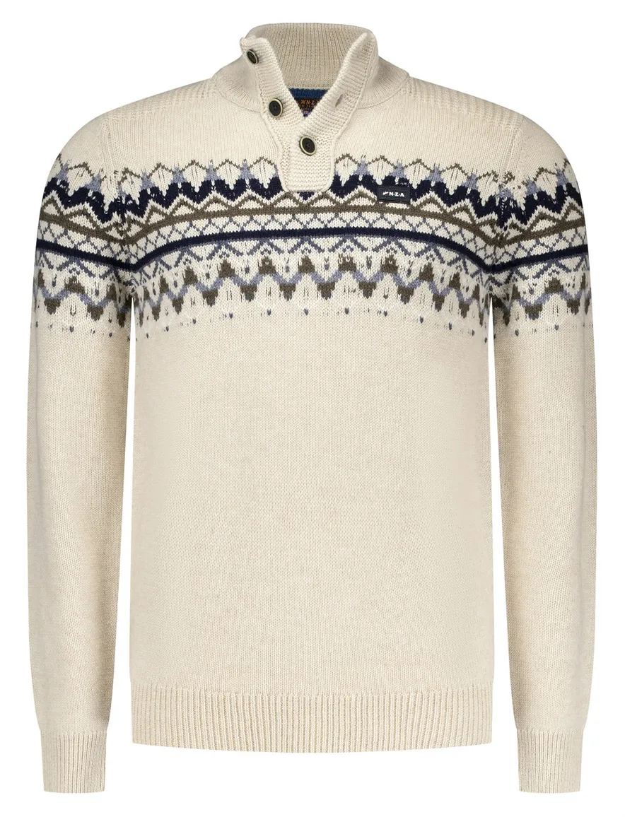NZA Iker trui half zip knopen normale fit creme
