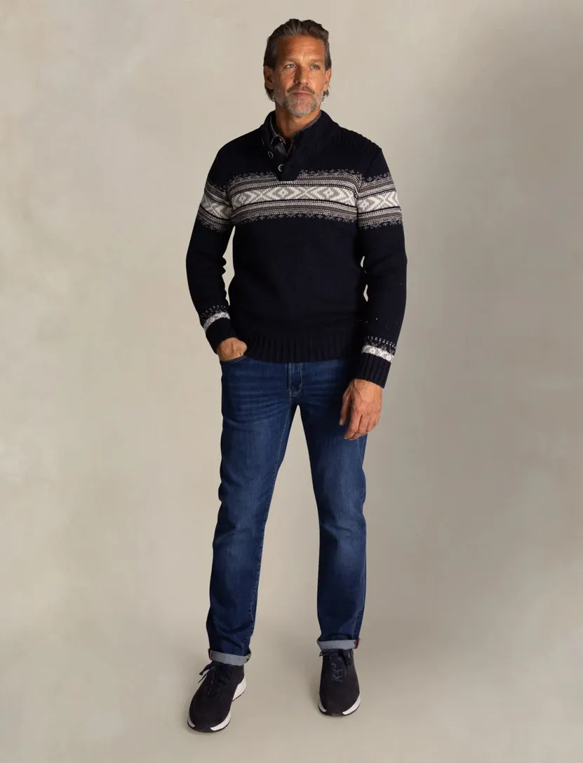 New Zealand donkerblauw trui normale fit geprint